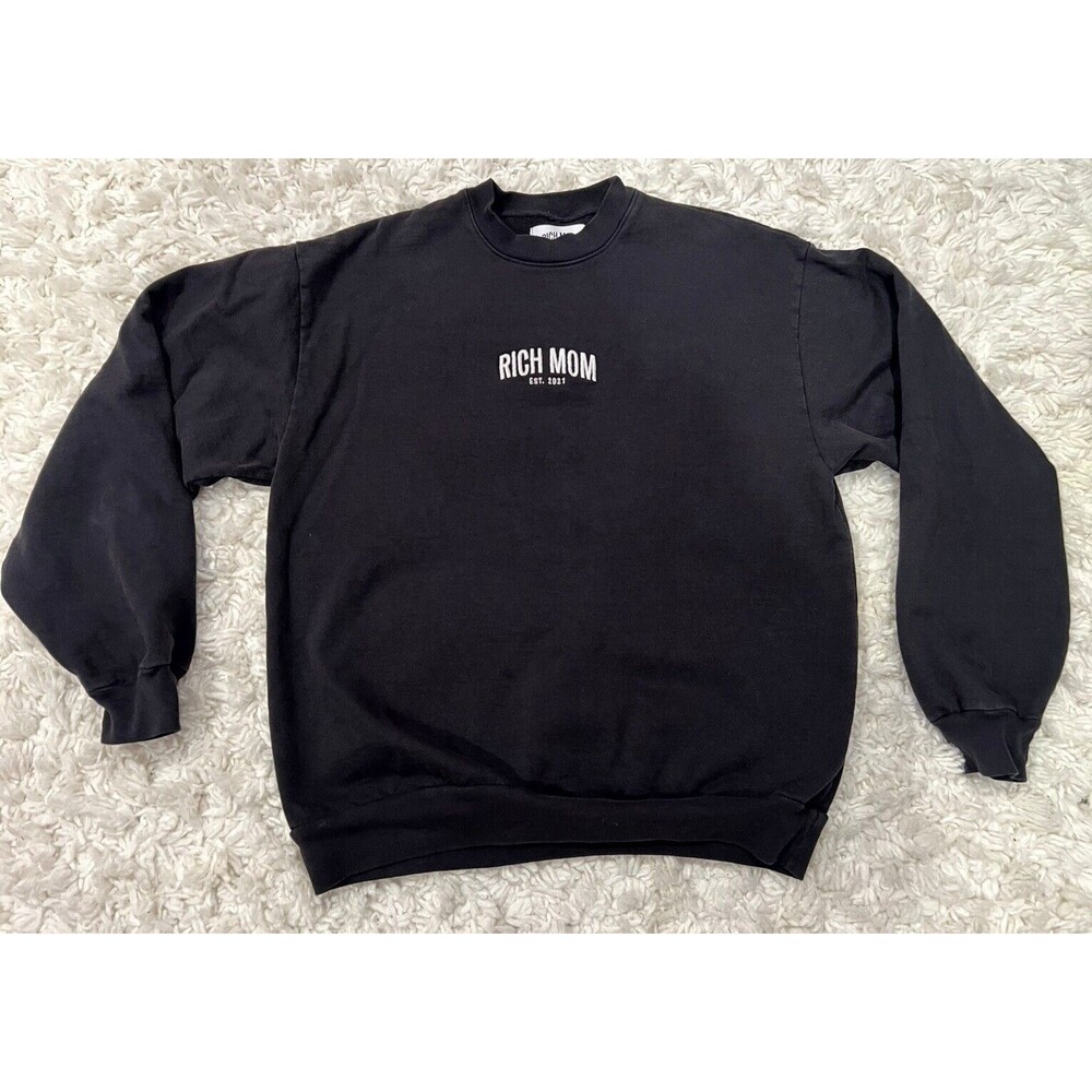 RICH MOM Embroidered Pullover Sweatshirt Womens M Black‎ Long Sleeve Crew Neck